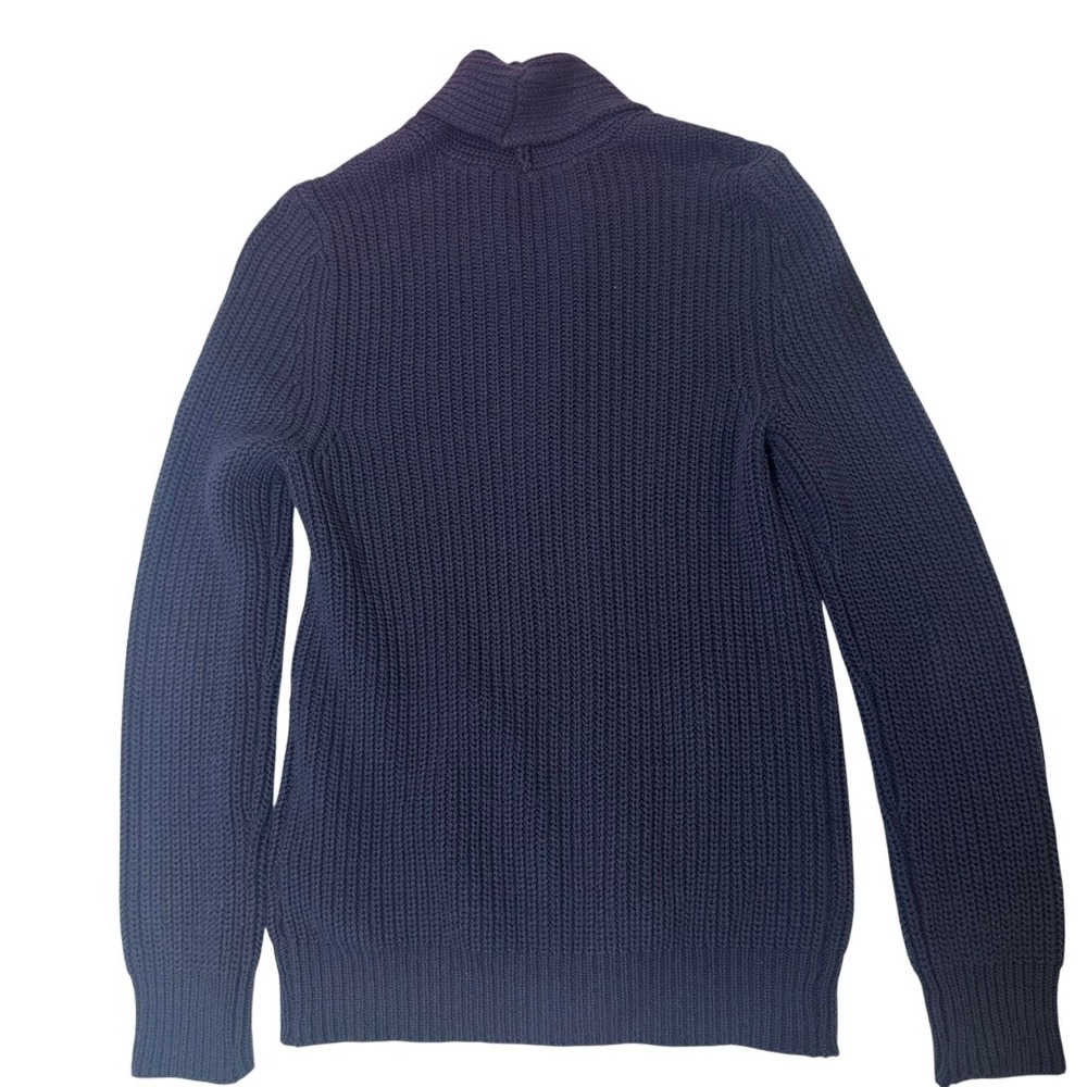 Express Fisherman Shawl Collar Cardigan Sweater Navy Blue Ribbed Knit MEDIUM - Picture 8 of 9